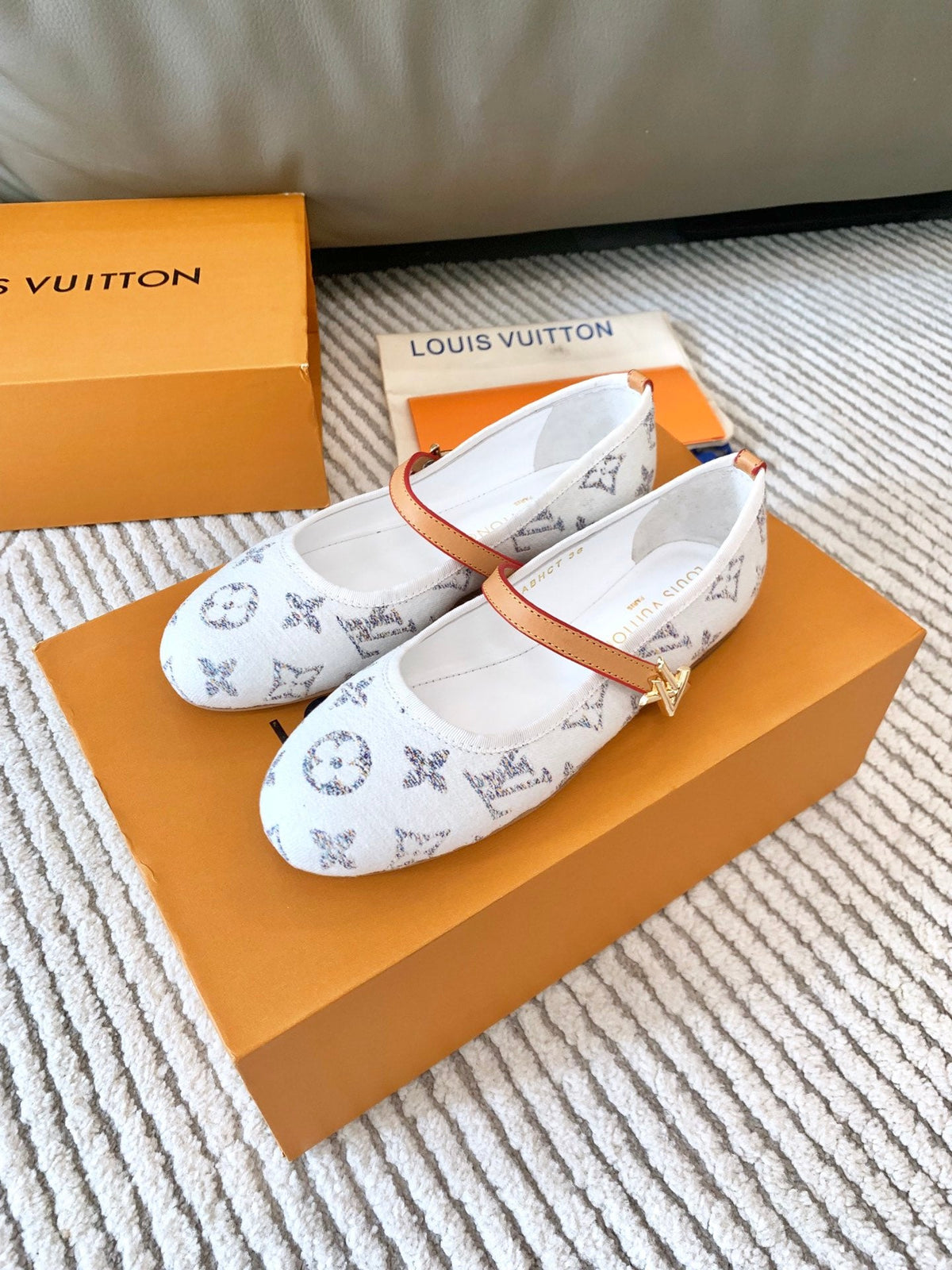 LV Romy Flat Ballerina White Monogram Jacquard Fabric