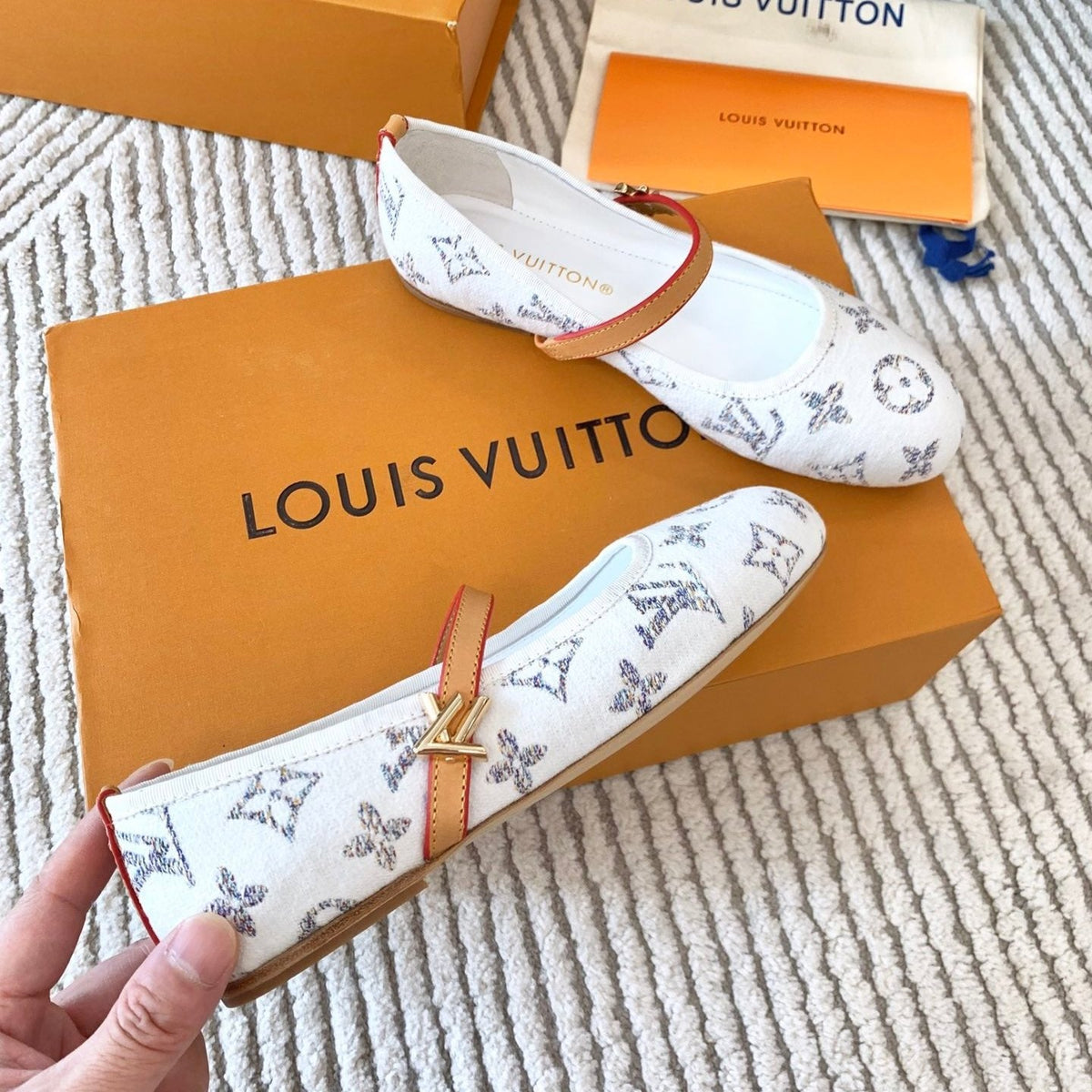 LV Romy Flat Ballerina White Monogram Jacquard Fabric