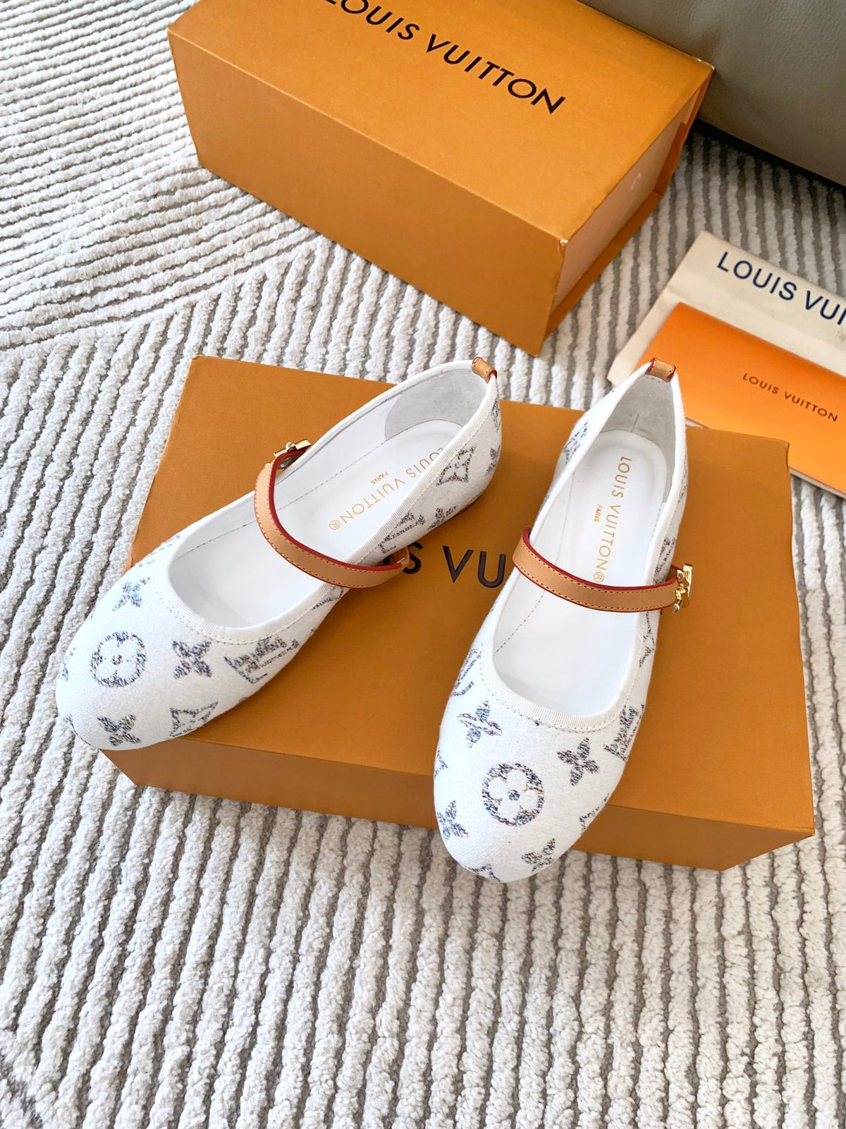 LV Romy Flat Ballerina White Monogram Jacquard Fabric