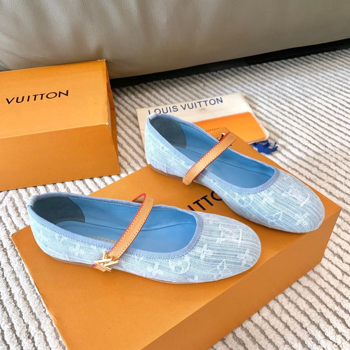 LV Romy Flat Ballerina Light Blue Monogram Jacquard Fabric