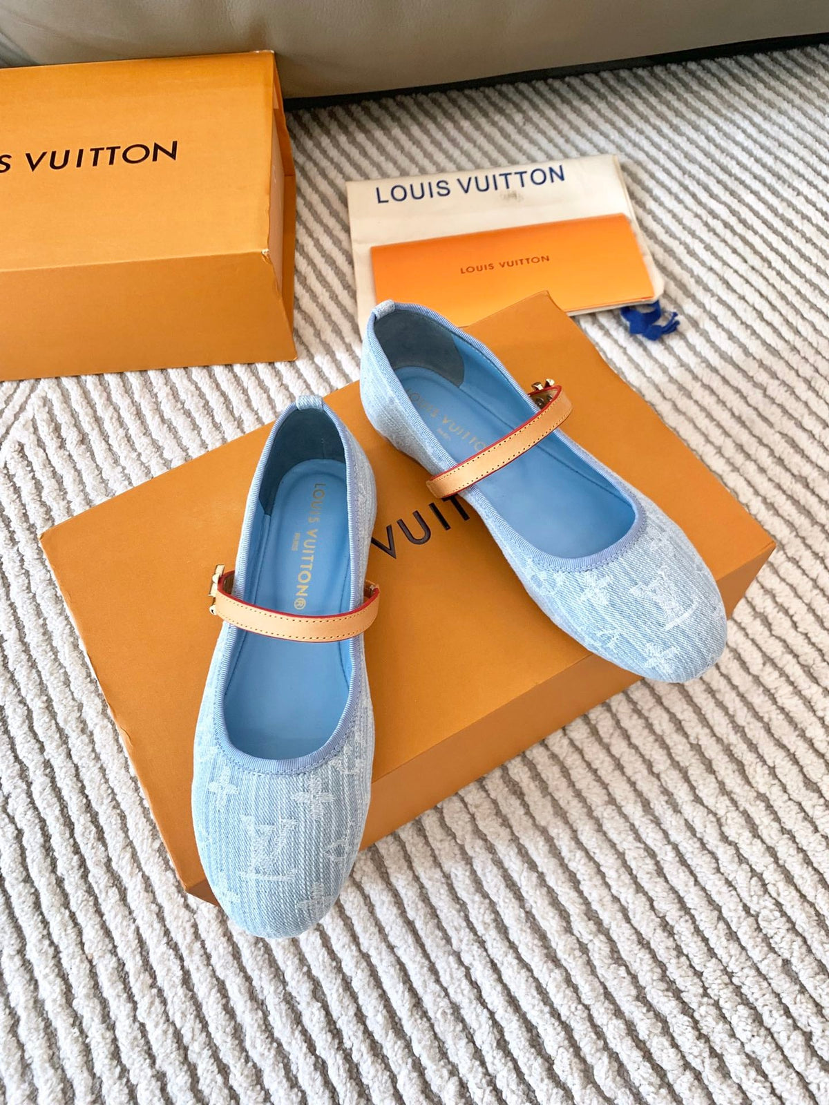 LV Romy Flat Ballerina Light Blue Monogram Jacquard Fabric