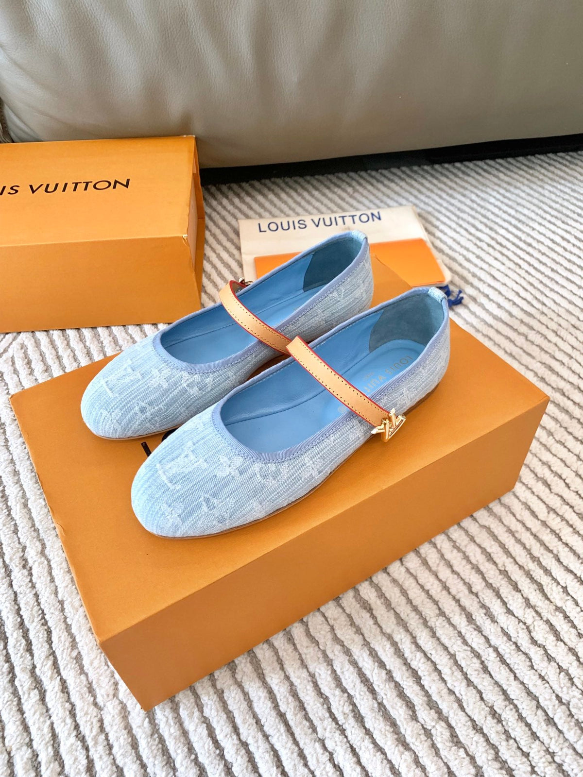 LV Romy Flat Ballerina Light Blue Monogram Jacquard Fabric