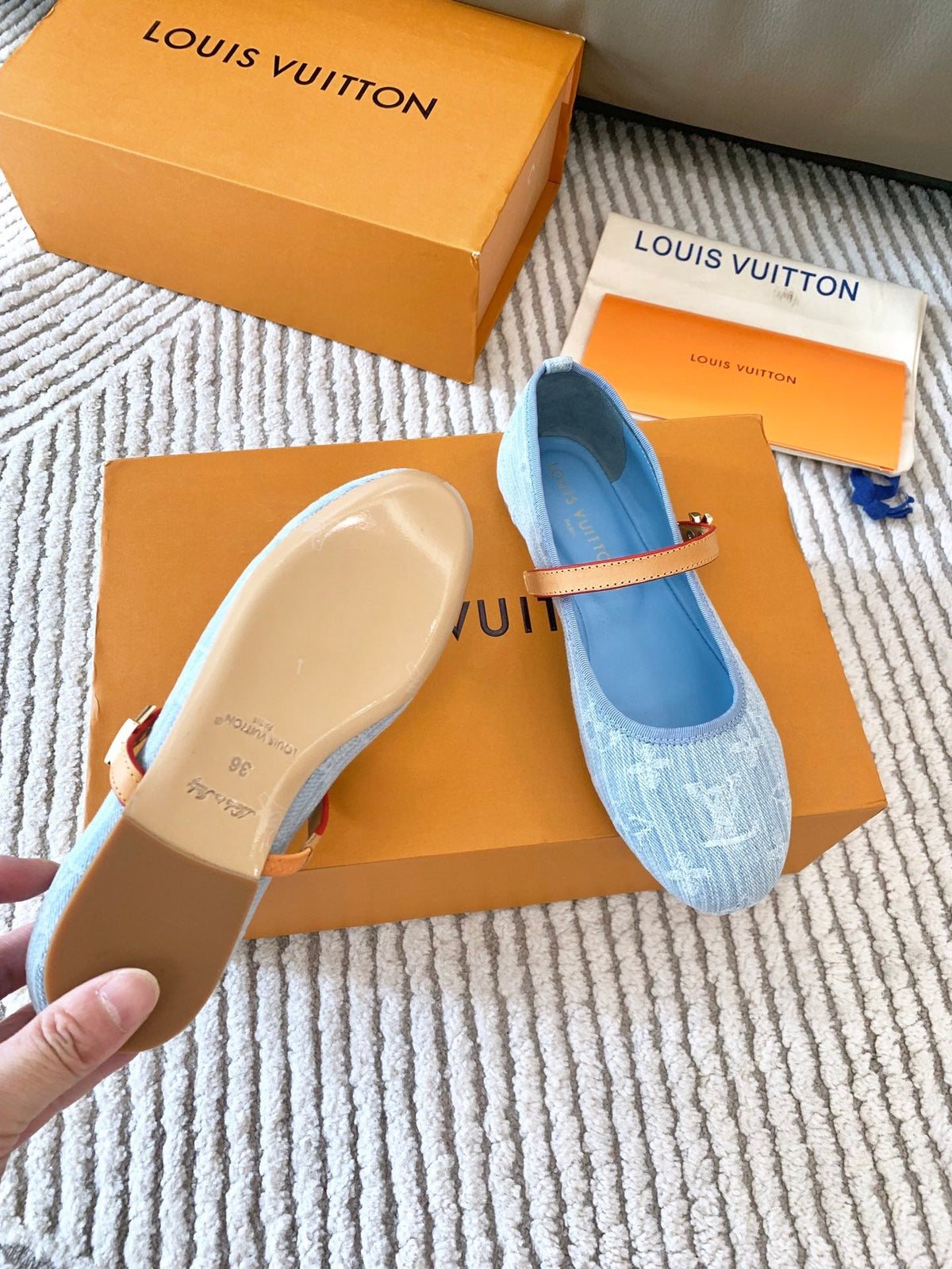 LV Romy Flat Ballerina Light Blue Monogram Jacquard Fabric