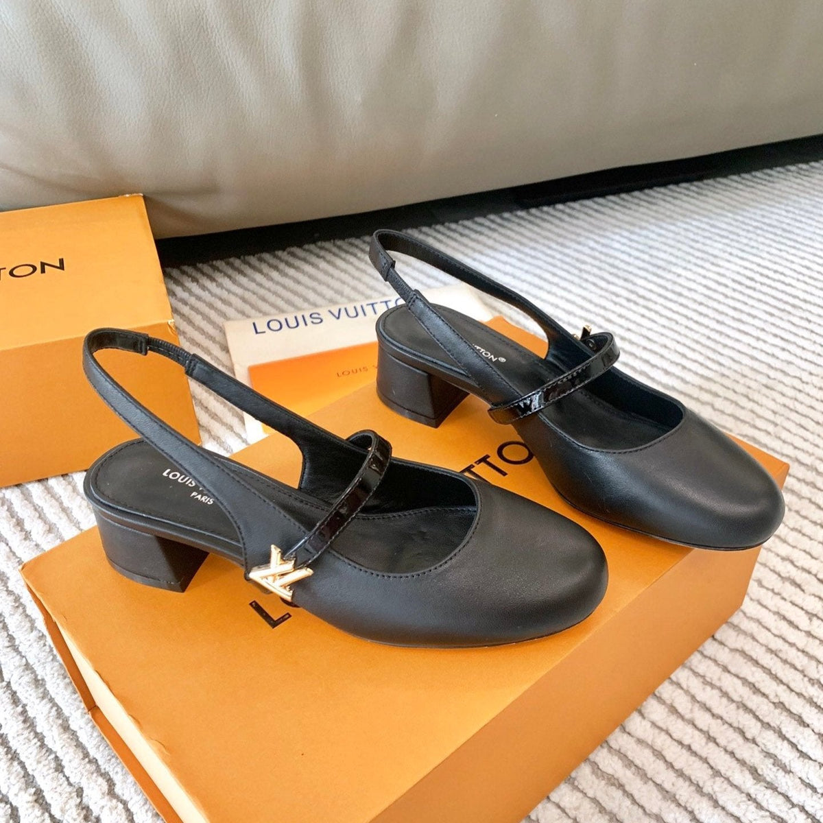 LV Romy Slingback Pump Plain Black Lambskin