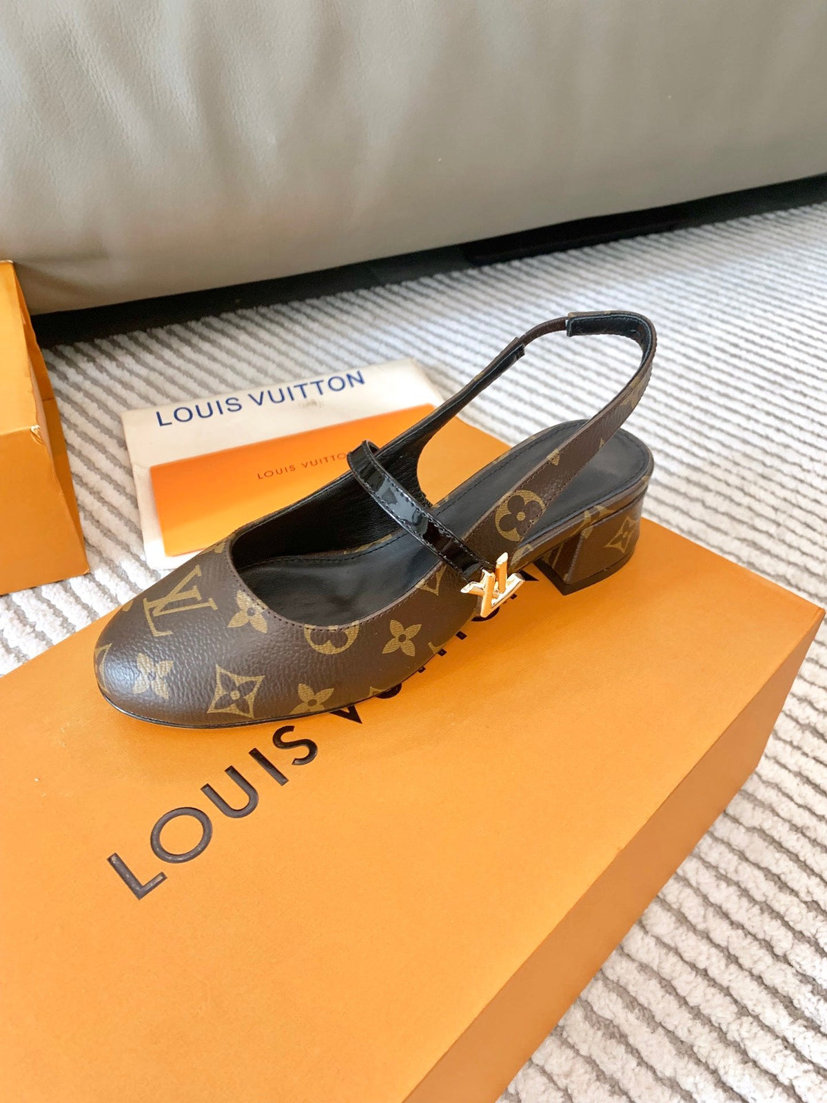 LV Romy Slingback Pump Dark Brown Monogram Lambskin