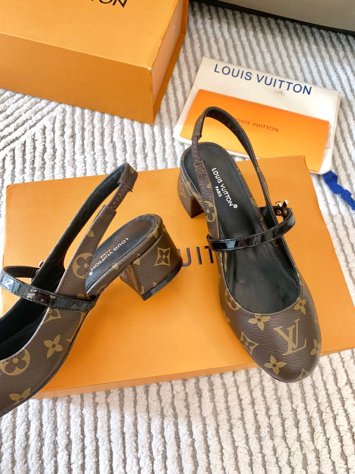 LV Romy Slingback Pump Dark Brown Monogram Lambskin