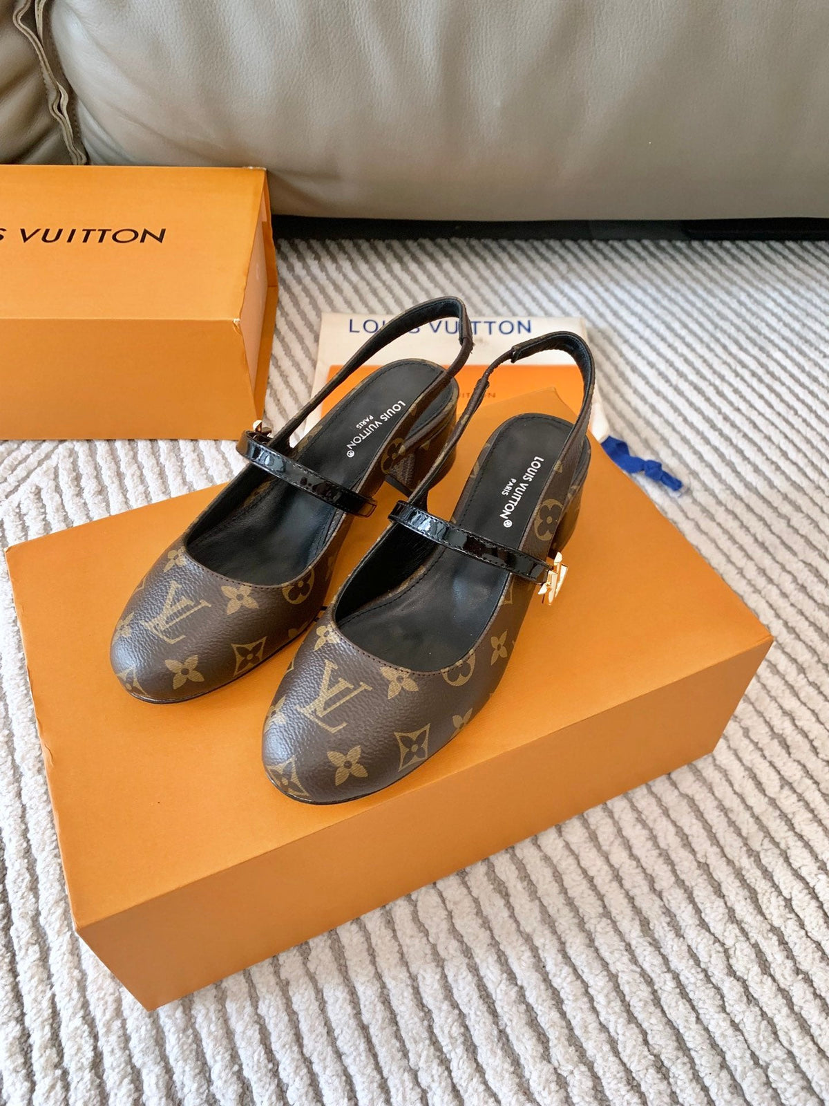 LV Romy Slingback Pump Dark Brown Monogram Lambskin