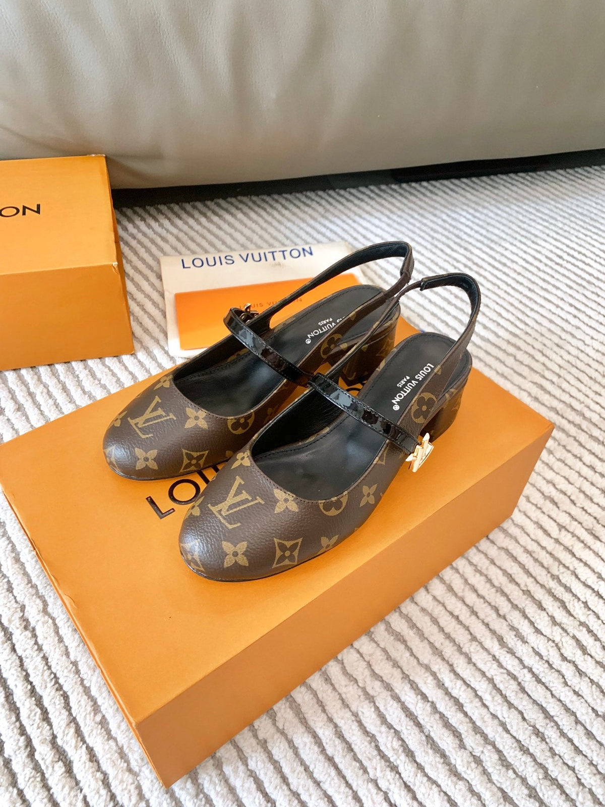 LV Romy Slingback Pump Dark Brown Monogram Lambskin