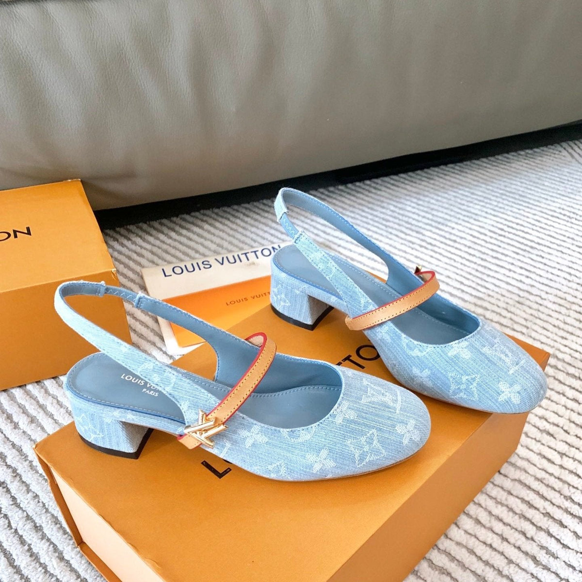 LV Romy Slingback Pump Light Blue Monogram Jacquard Fabric