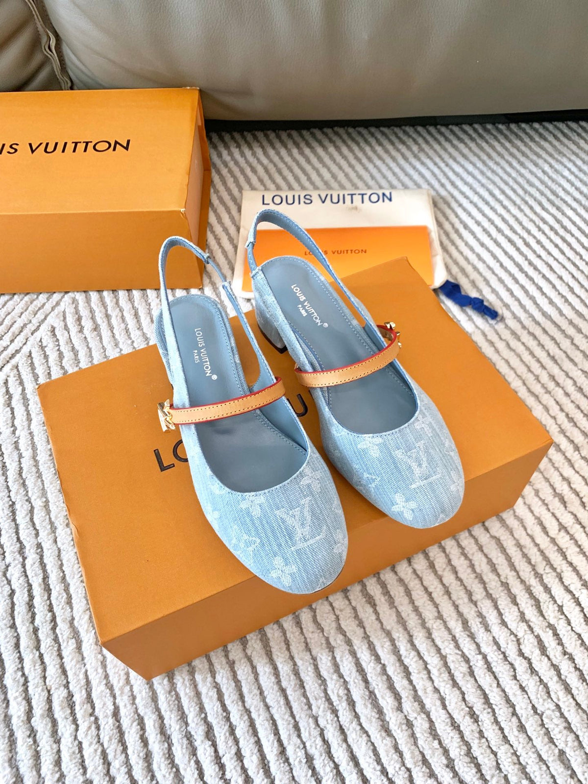 LV Romy Slingback Pump Light Blue Monogram Jacquard Fabric