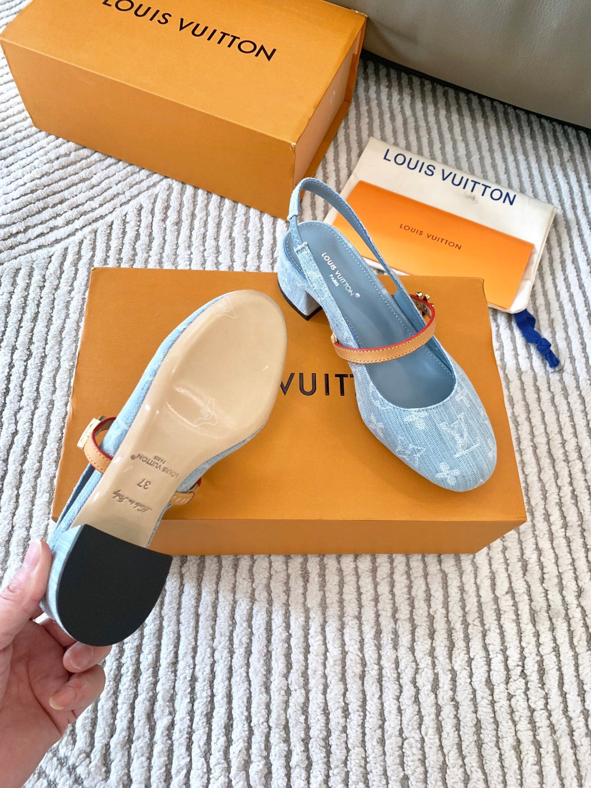LV Romy Slingback Pump Light Blue Monogram Jacquard Fabric