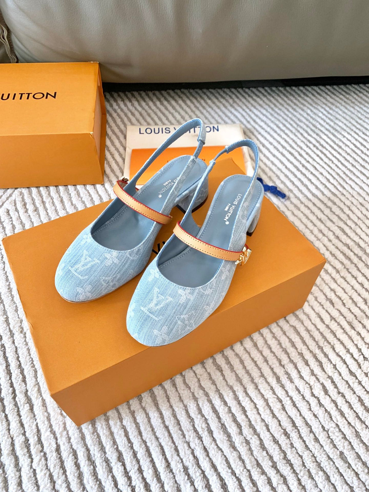 LV Romy Slingback Pump Light Blue Monogram Jacquard Fabric