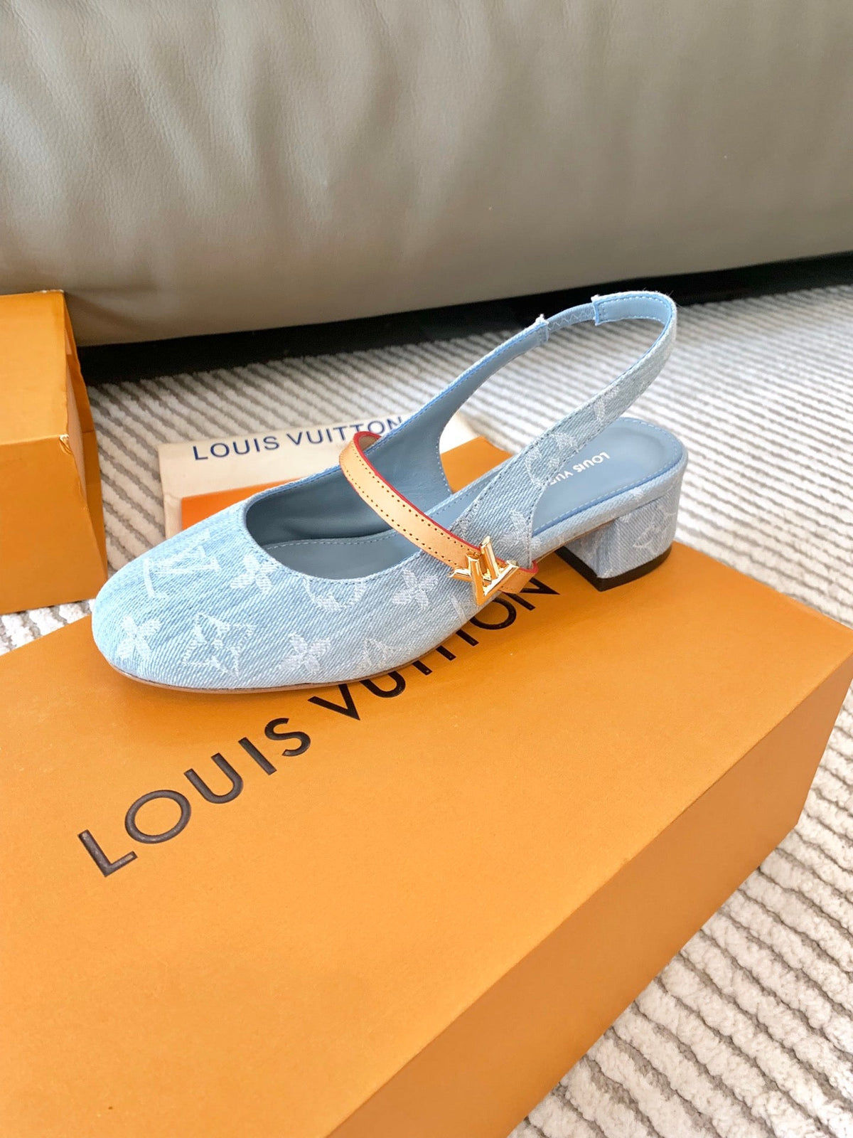 LV Romy Slingback Pump Light Blue Monogram Jacquard Fabric