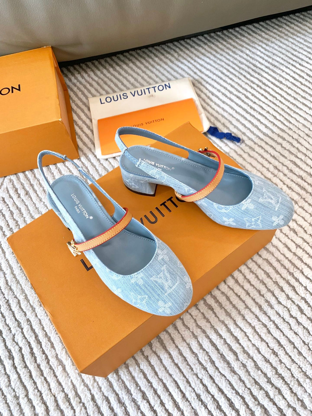LV Romy Slingback Pump Light Blue Monogram Jacquard Fabric