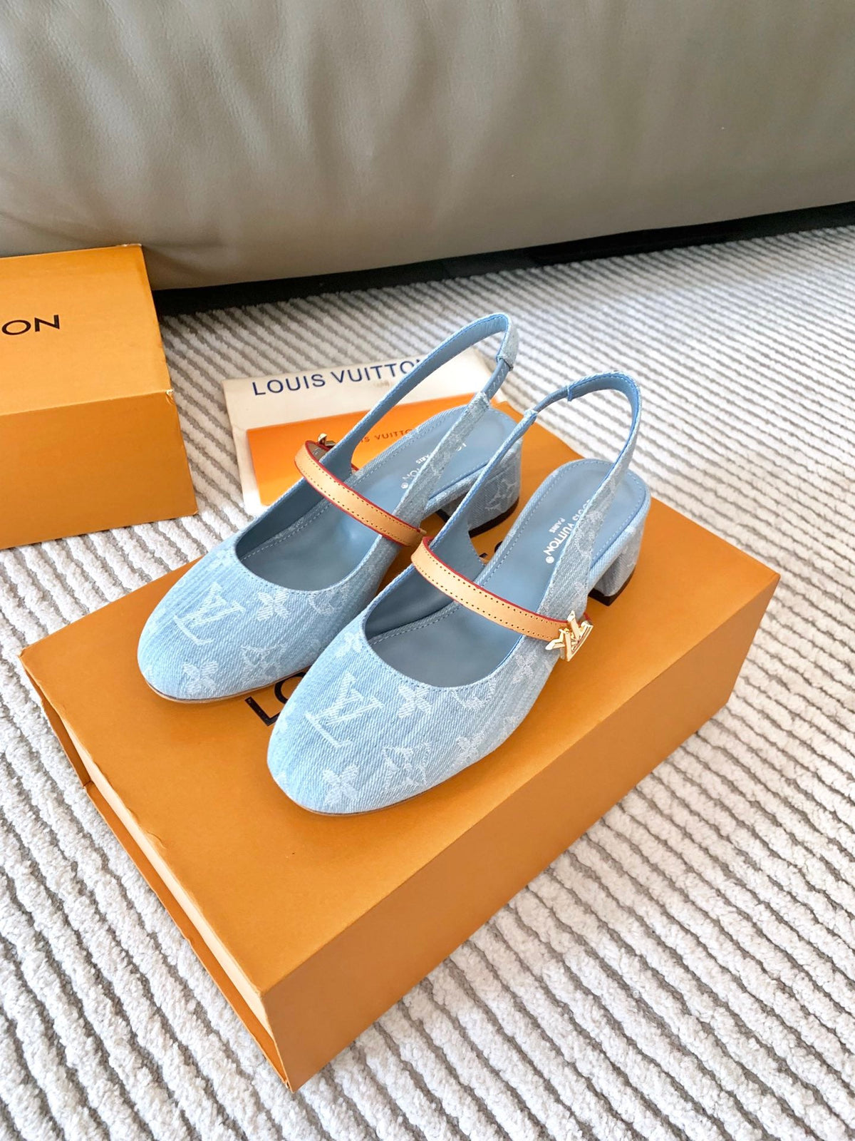 LV Romy Slingback Pump Light Blue Monogram Jacquard Fabric