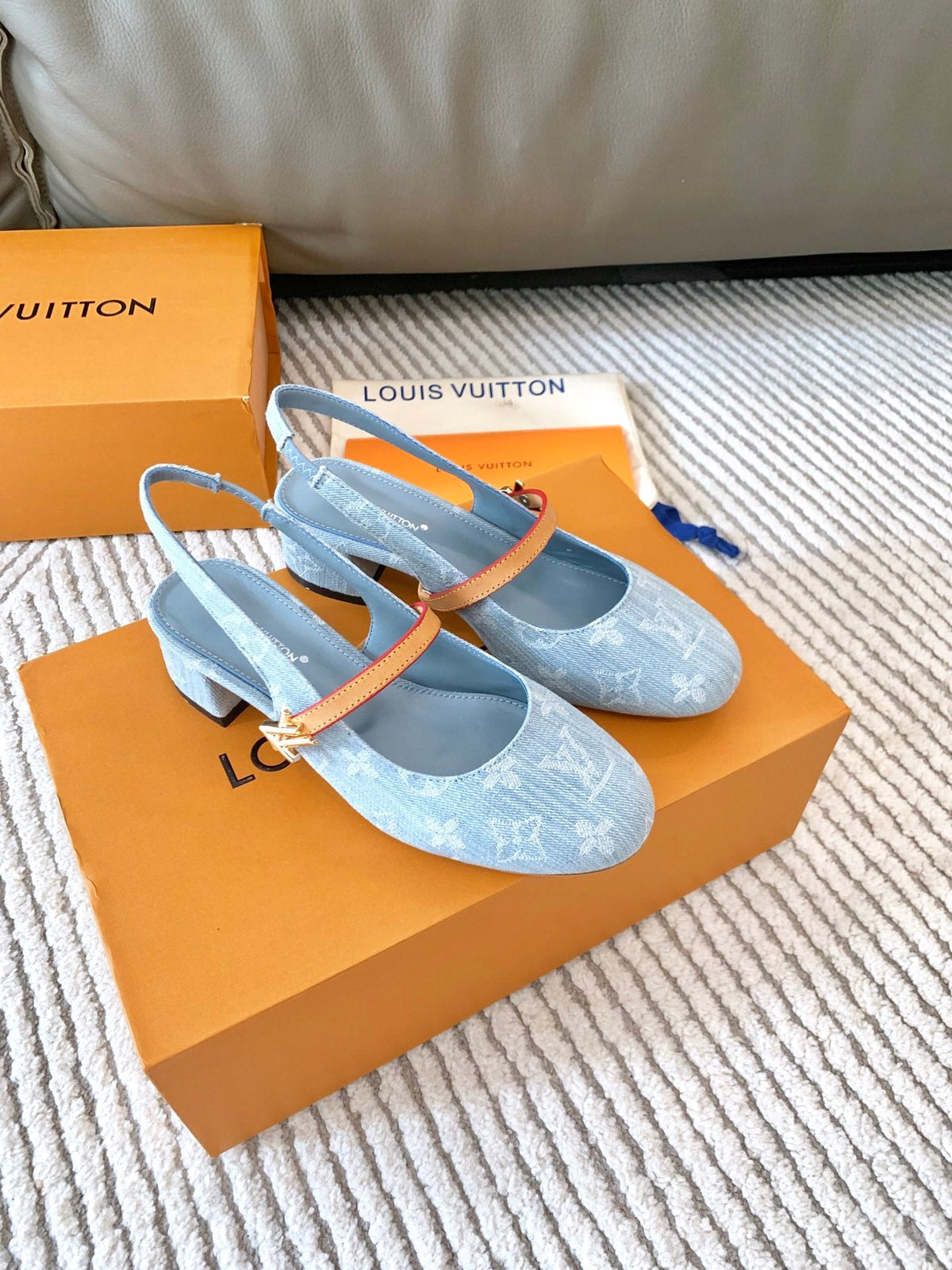 LV Romy Slingback Pump Light Blue Monogram Jacquard Fabric