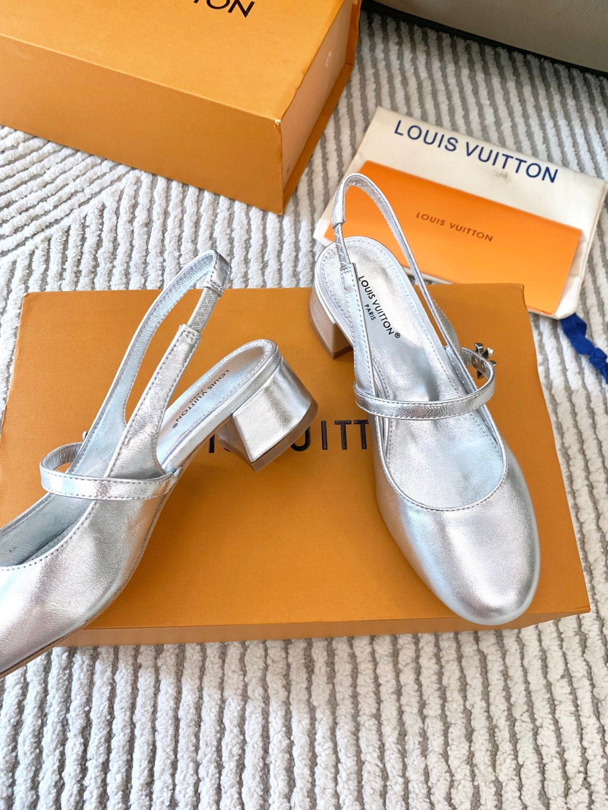 LV Romy Slingback Pump Metallic Silver Lambskin