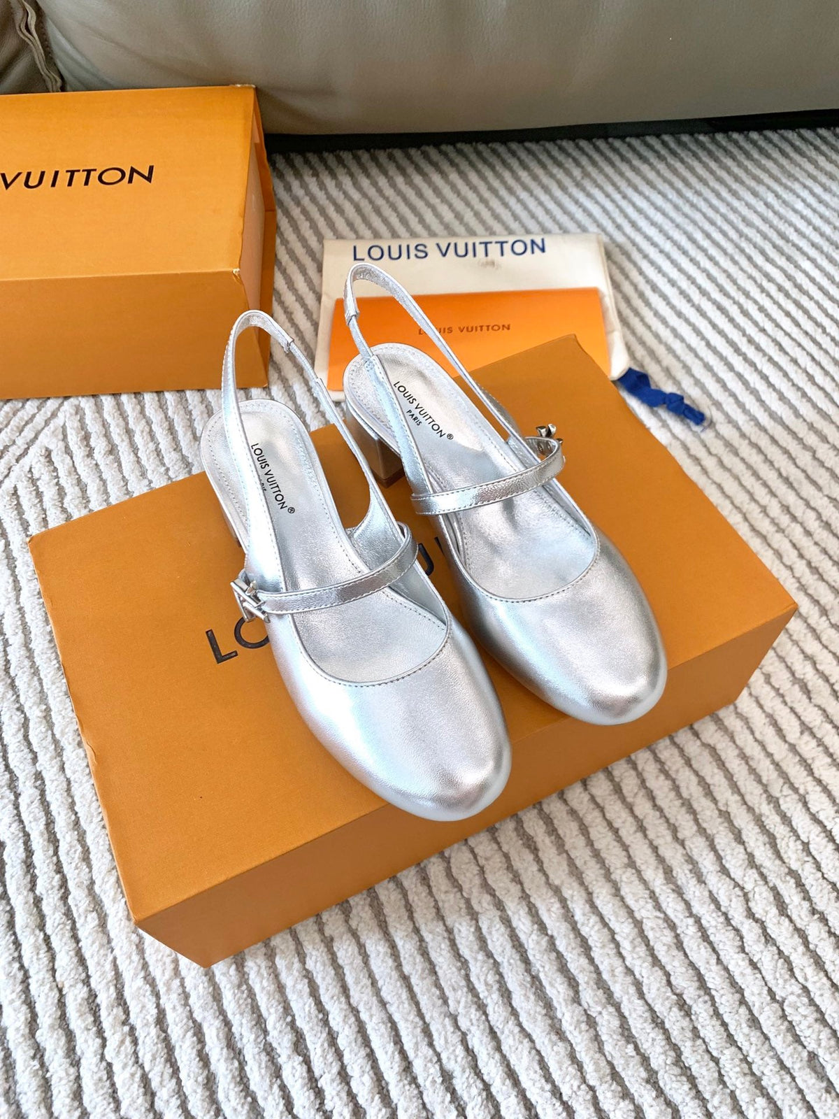 LV Romy Slingback Pump Metallic Silver Lambskin