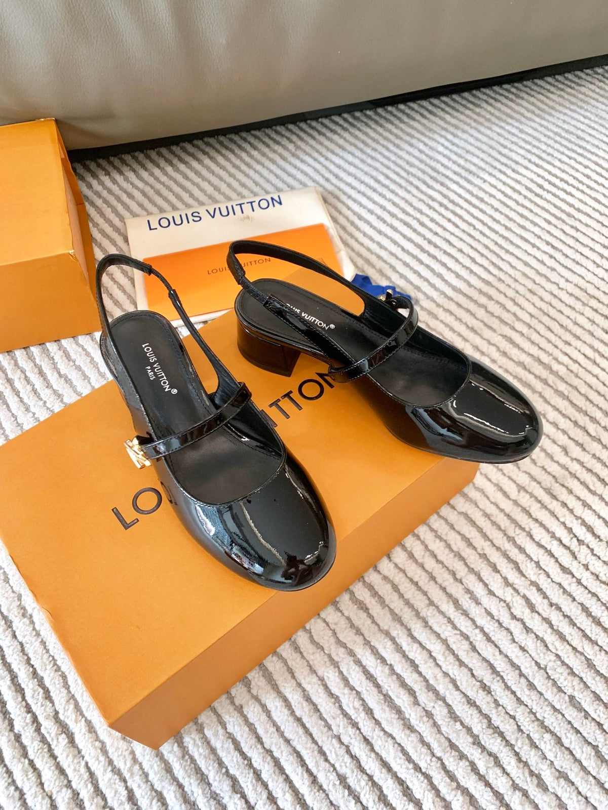 LV Romy Slingback Pump Gloosy Black Lambskin