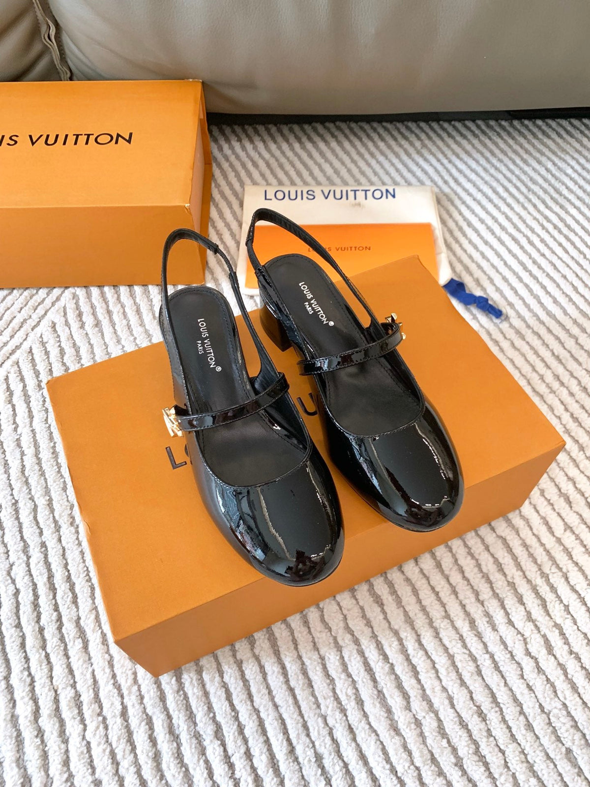 LV Romy Slingback Pump Gloosy Black Lambskin