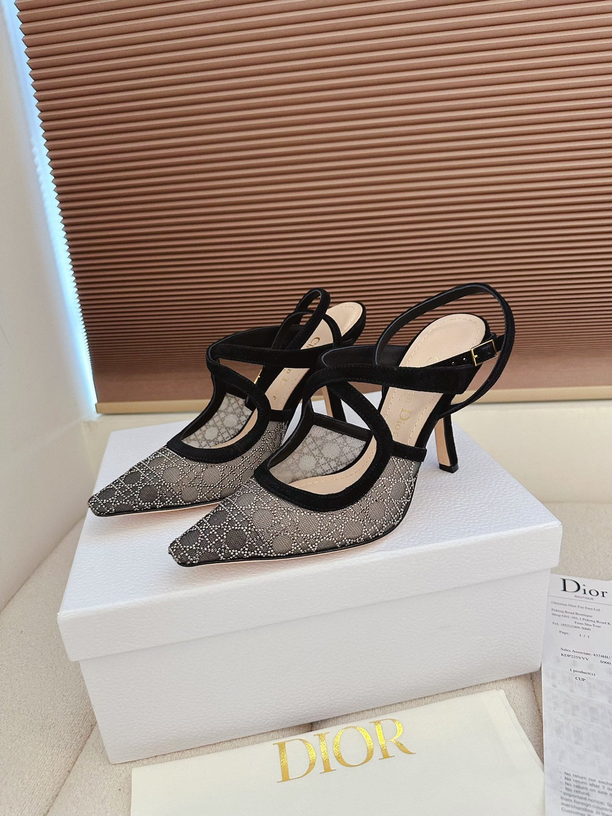 CD 26 High Heel 95 Black Beige Mesh Fabric Sheepskin 614894