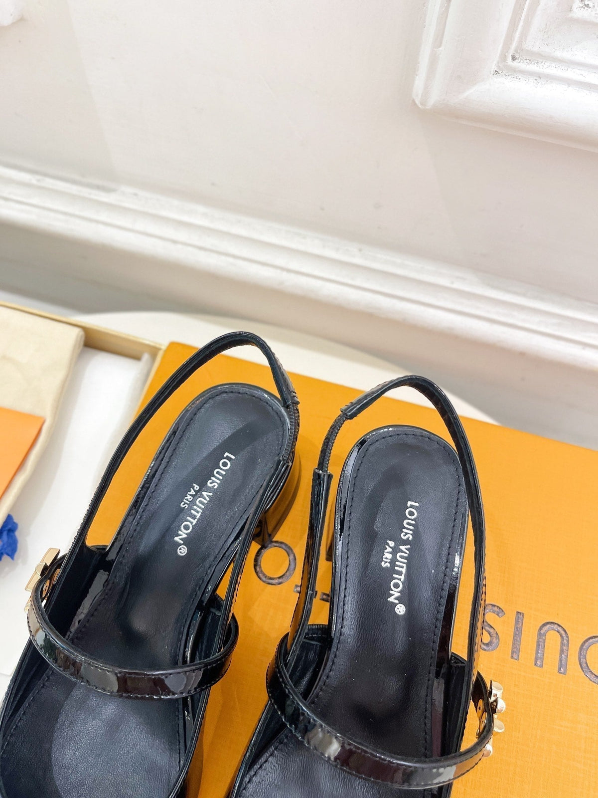 LV Romy Slingback Pump 35mm Glossy Black Lambskin