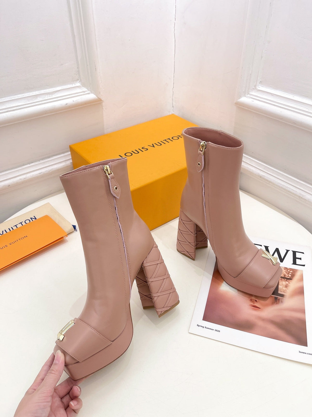 LV Shake Platform Ankle Boot 120mm Nude Pink Calfskin