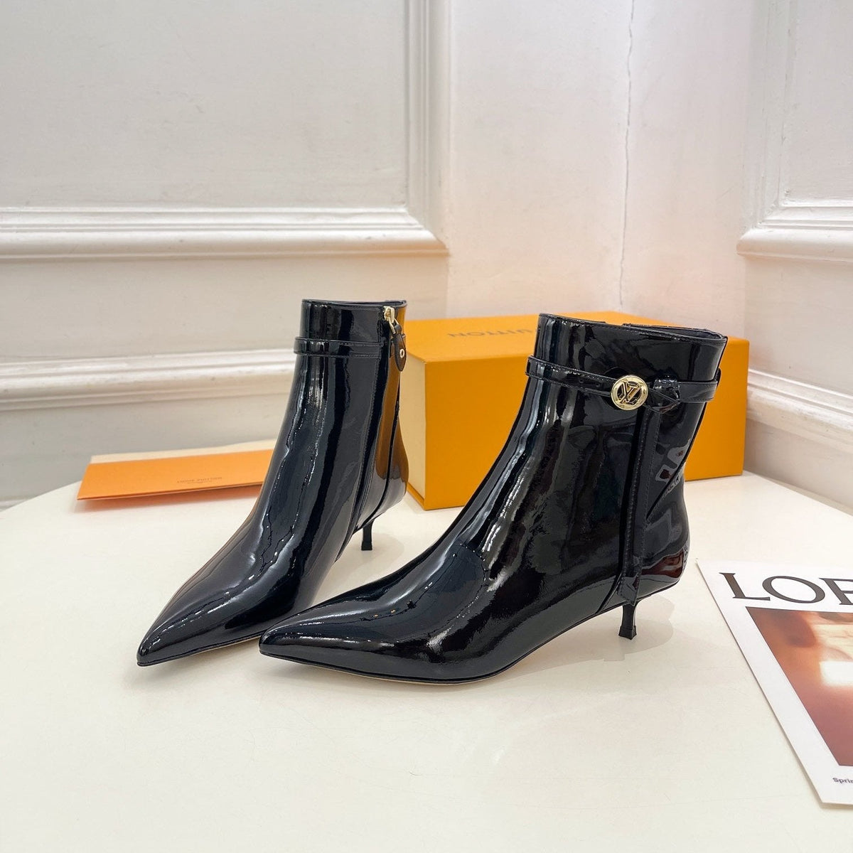 LV Stellar Ankle Boot 40mm Glossy Black Calfskin