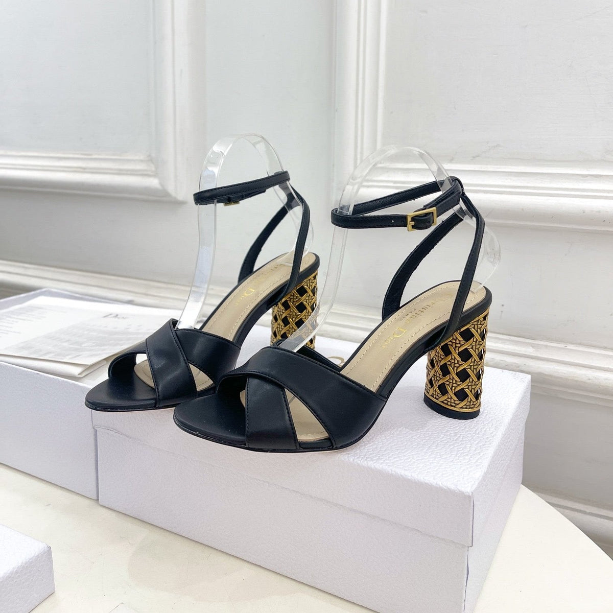 CD Icon Heeled Sandal 80mm Black Calfskin