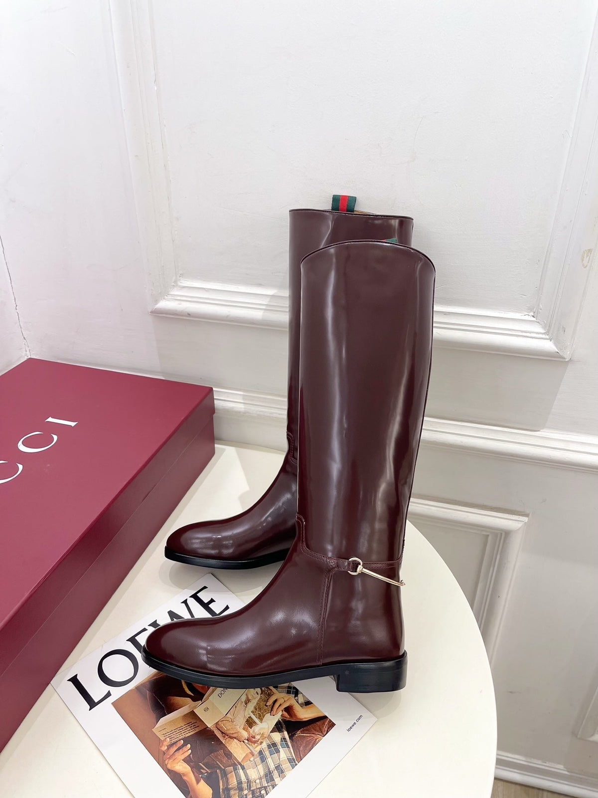 Gucci 25𝐬𝐬 horsebit long boots burgundy calfskin 435382