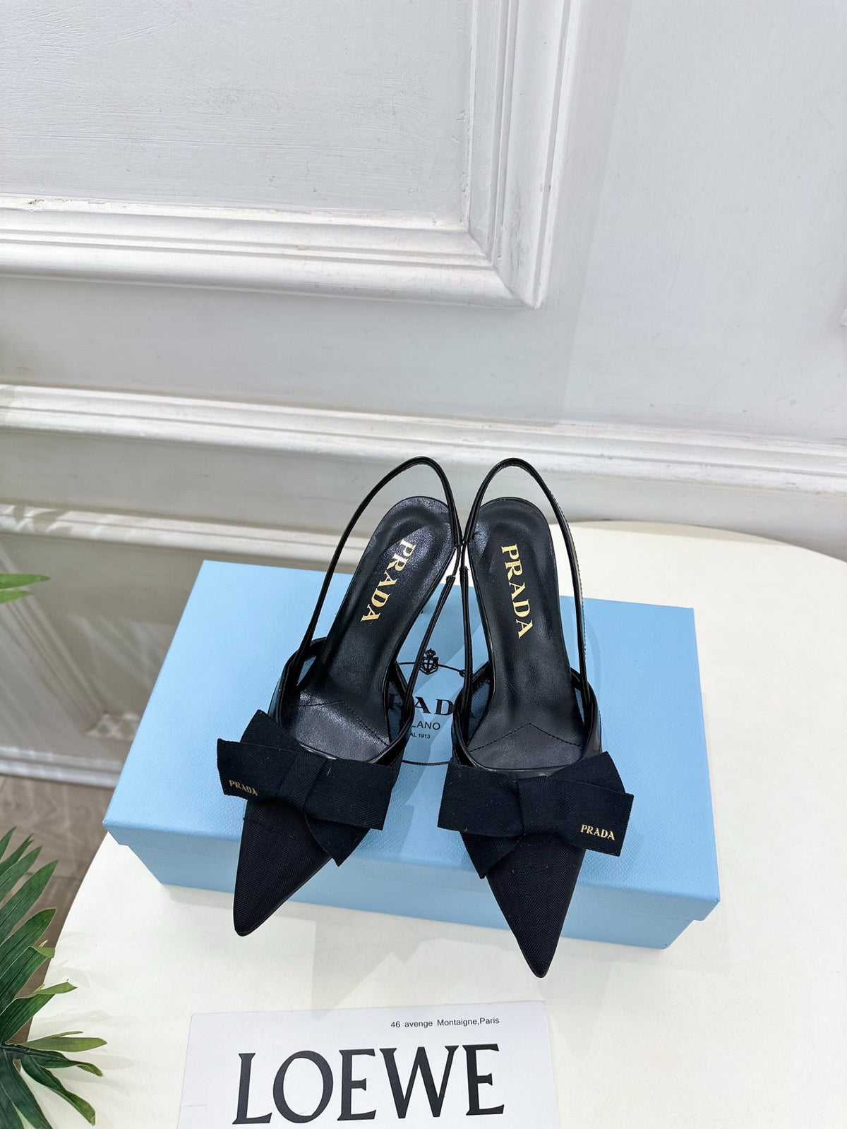 PRA 26S Pointed-Toe Slingback 75 Black Mesh Sheepskin 631961