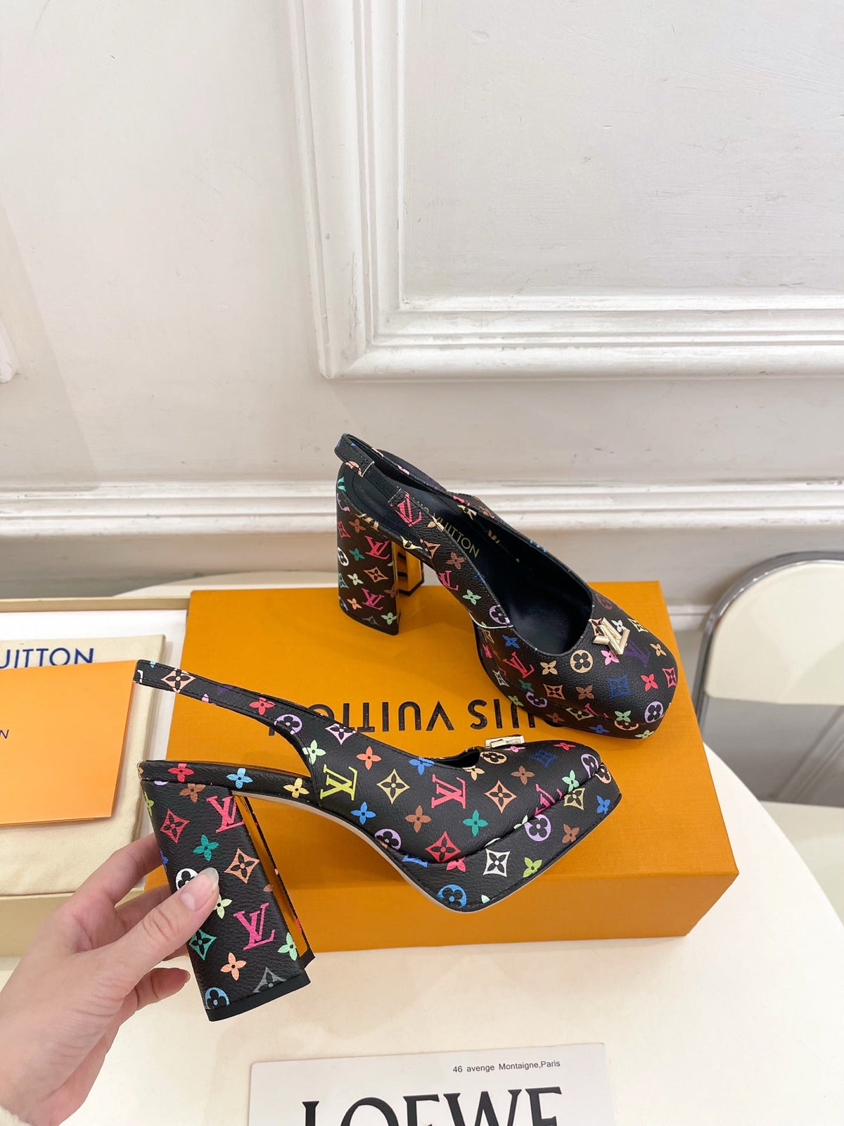 LV 26ss Platform Sandals 110 Black Monogram Multicolor Leather 631926