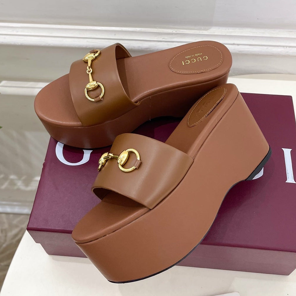 Gucci 2026 Wedge Platform Sandals 80mm Canvas Leather 946548
