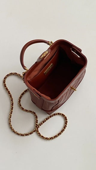 CC  Mini Top Handle 18cm Red Leather Gold Hardware
