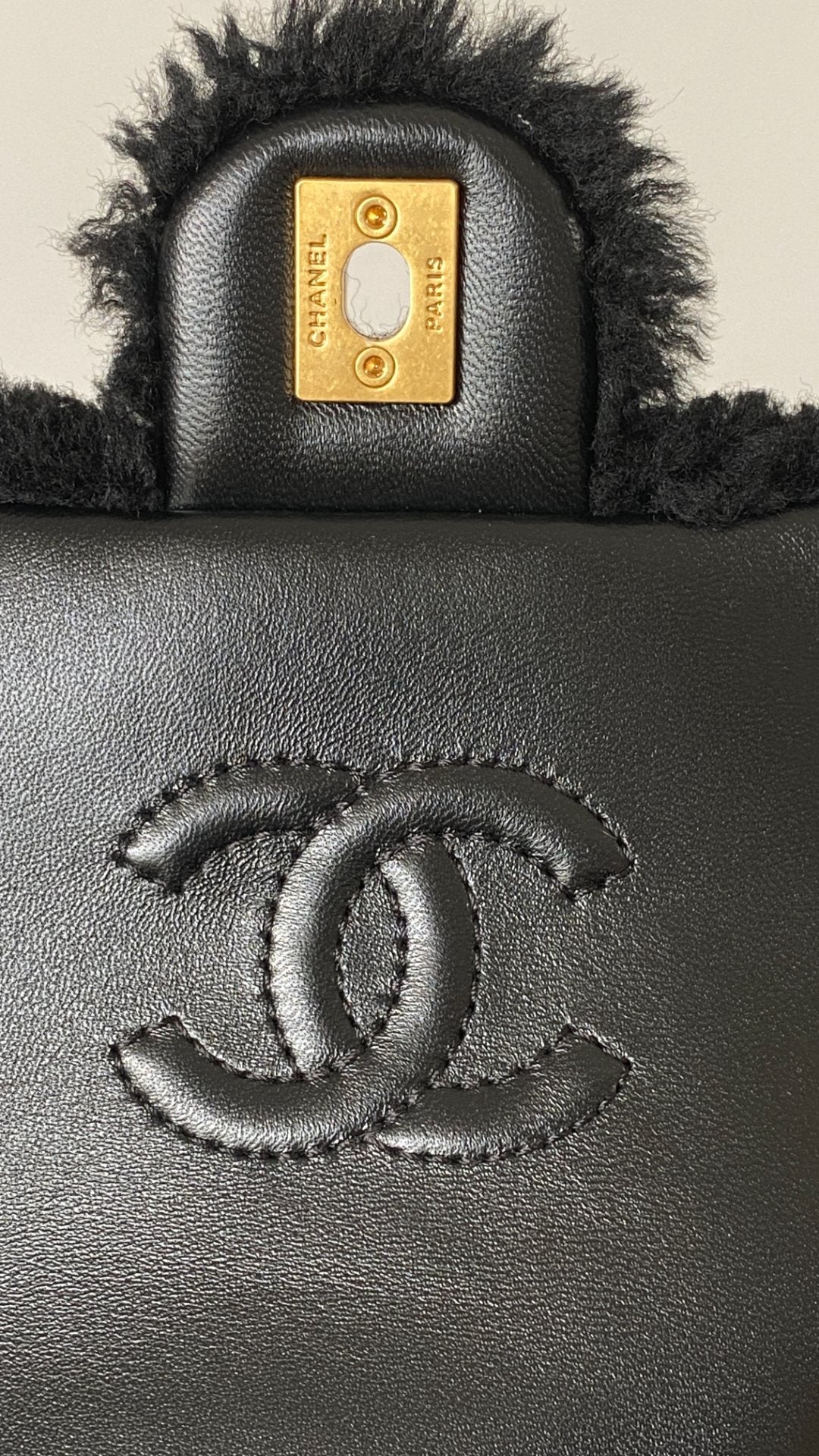 Chanel 25 Shearling Bag Black Wool Lambskin