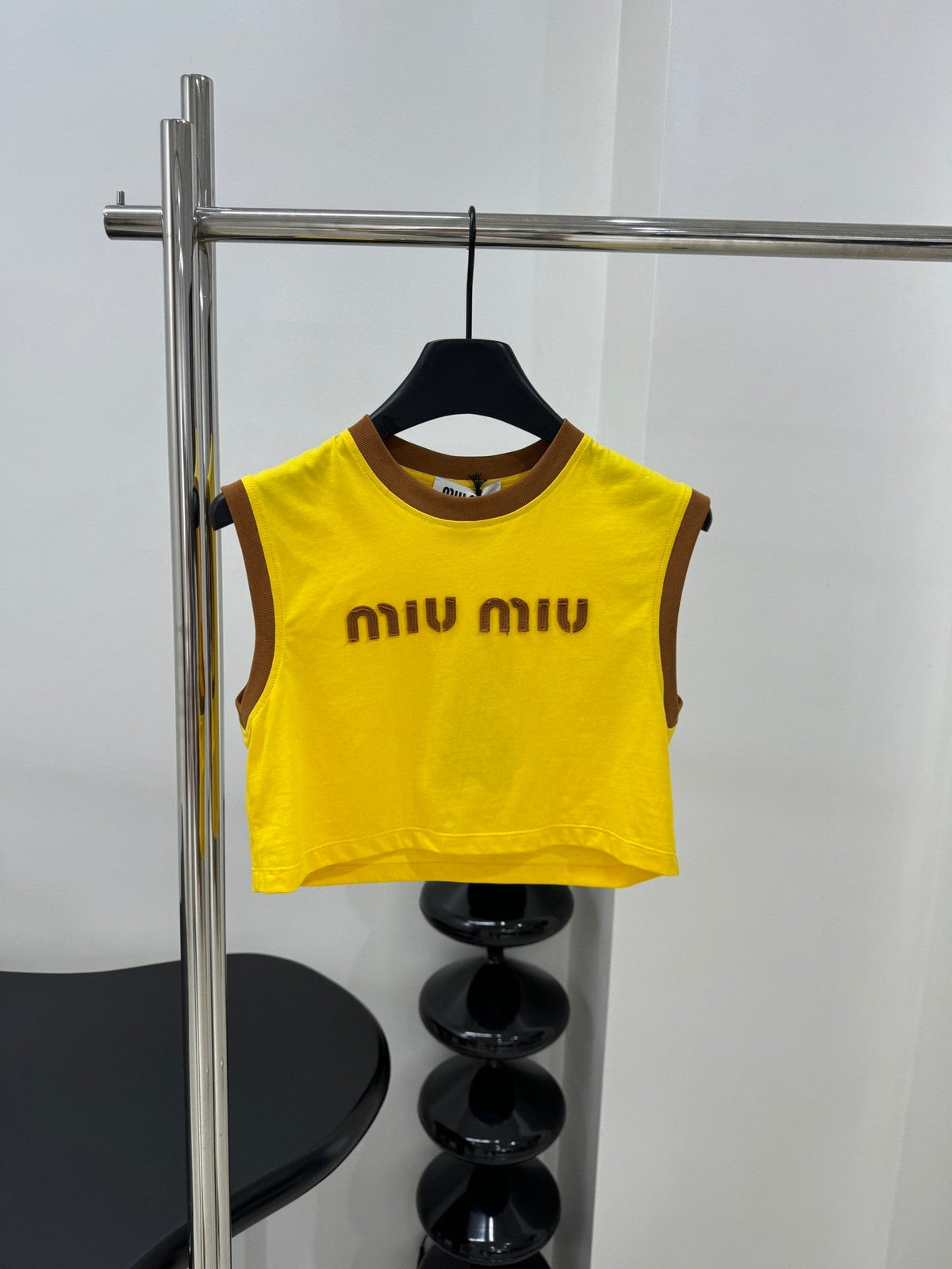 Miu Yellow Brown Cropped Tank Top