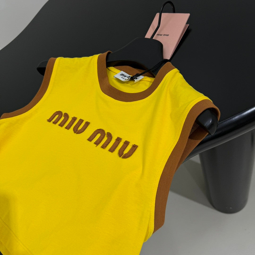 Miu Yellow Brown Cropped Tank Top