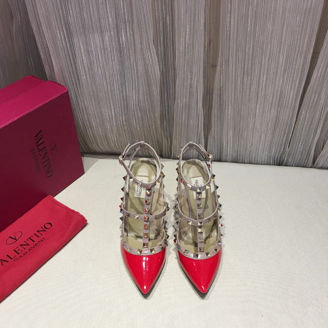Valentino Rockstud Caged Pumps 100mm Red Patent Leather 239632