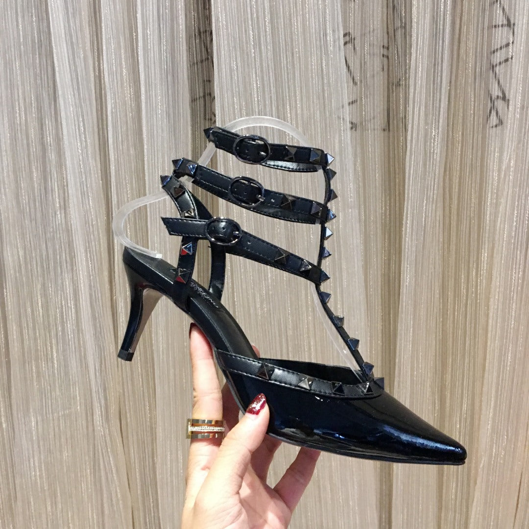 Valentino Rockstud Caged Pumps 65mm Black Patent Leather 239639
