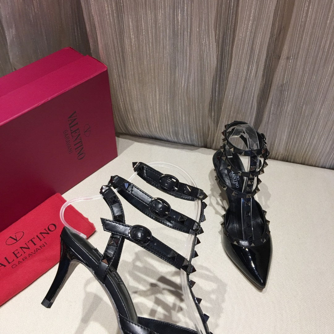 Valentino Rockstud Caged Pumps 65mm Black Patent Leather 239639