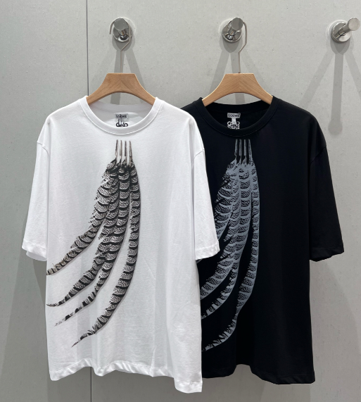 Loewe 25 Feather Printed Round Neck Short Sleeve T-shirt Cotton