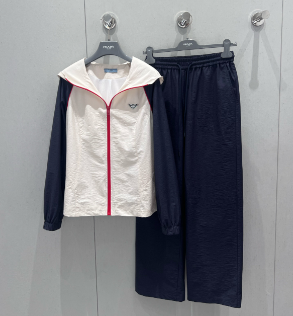 Prada 25 Set Navy Blue mix White Nylon Cotton 214264