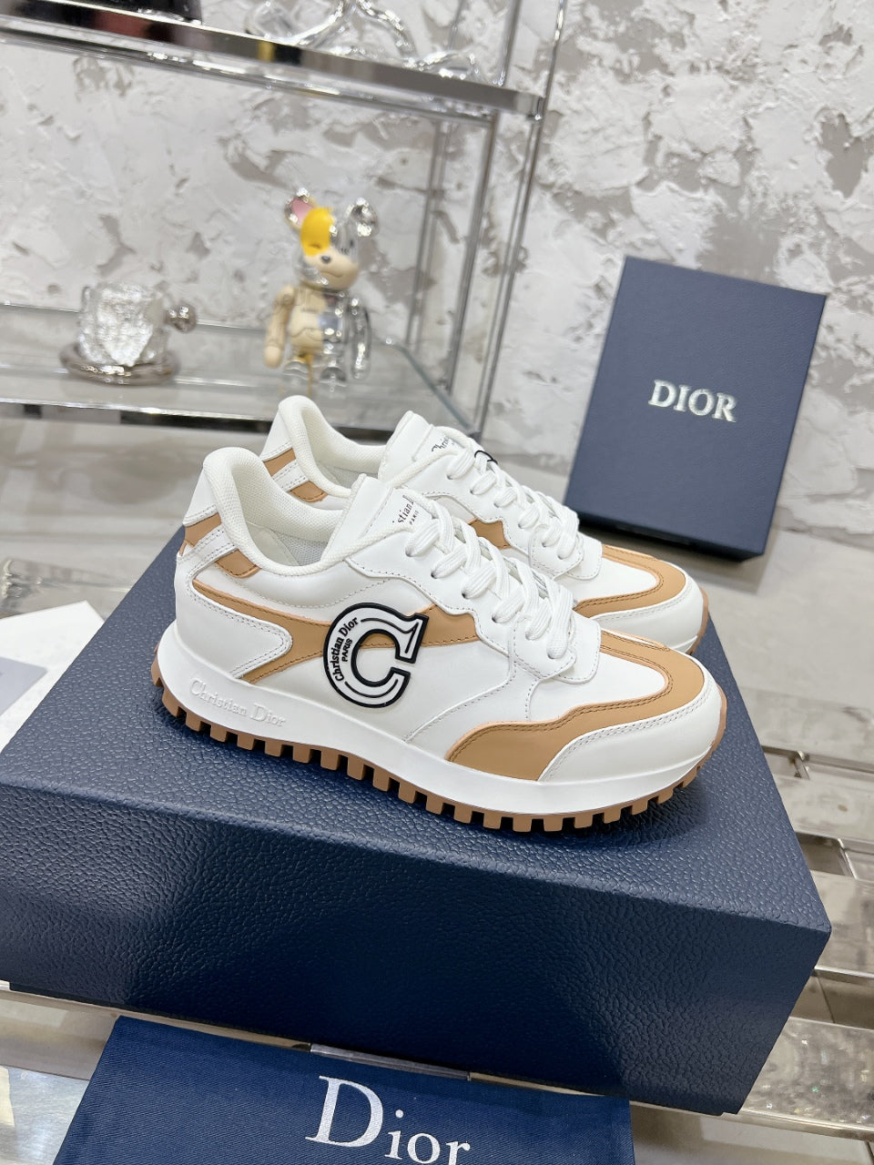 C'est Dior Sneaker 35mm White Mix Dark Beige Cowhide