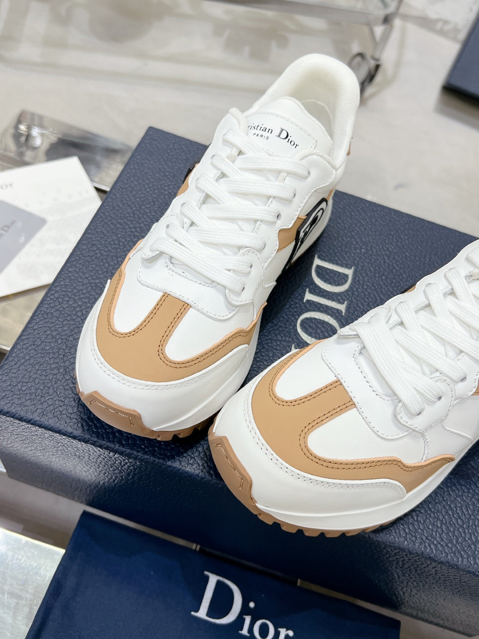 C'est Dior Sneaker 35mm White Mix Dark Beige Cowhide