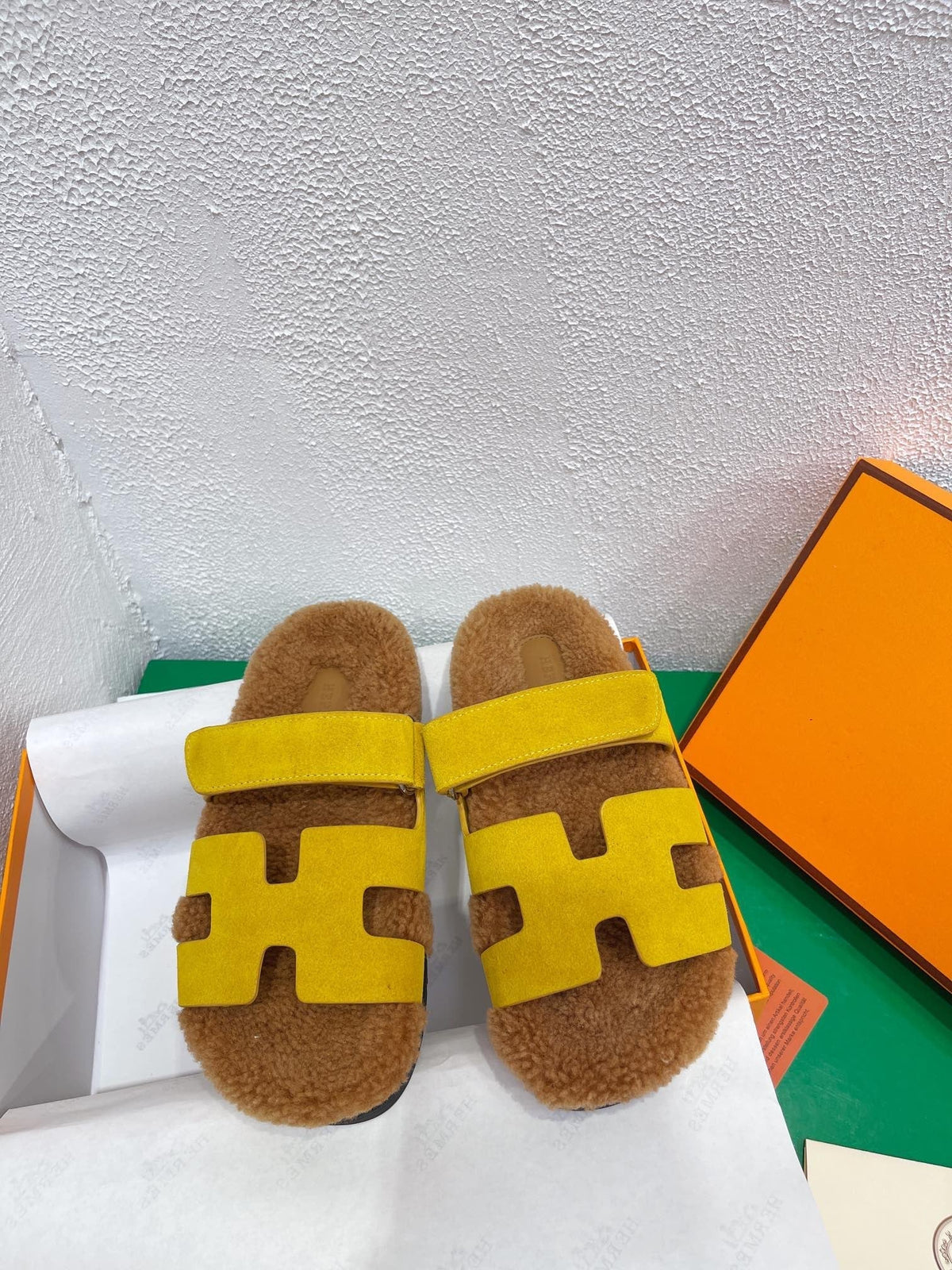 Chypre Sandal Gold shearling insole Yellow Velvet leather lining