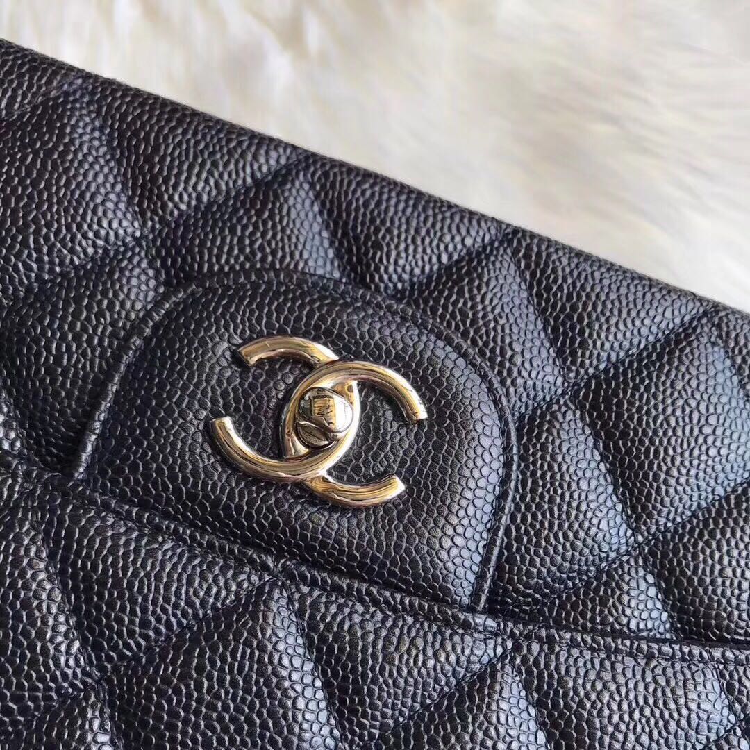 FLAP BAG 33CM BLACK CAVIAR SILVER HARDWARE