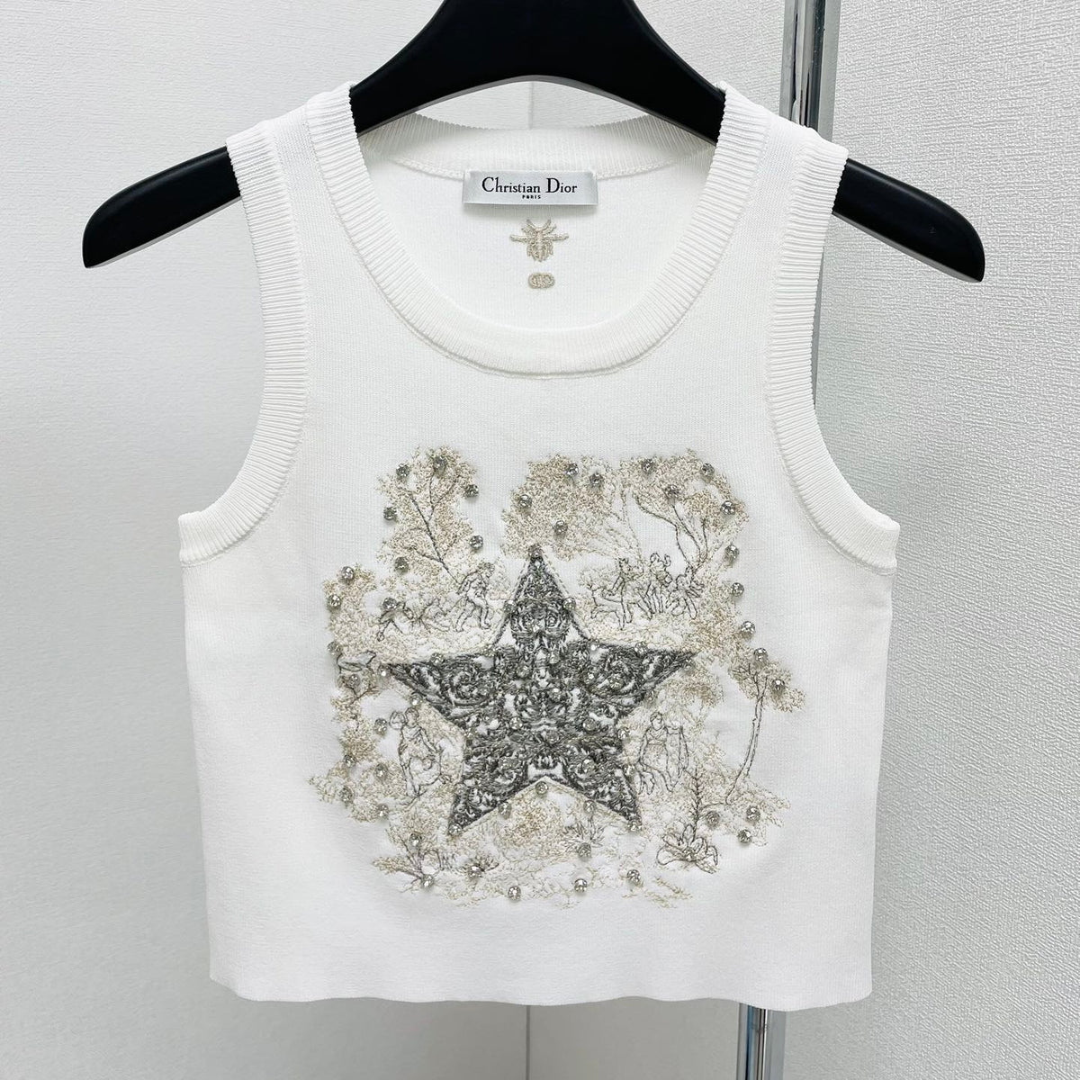 CD Star Embroidered Cropped Tank Top