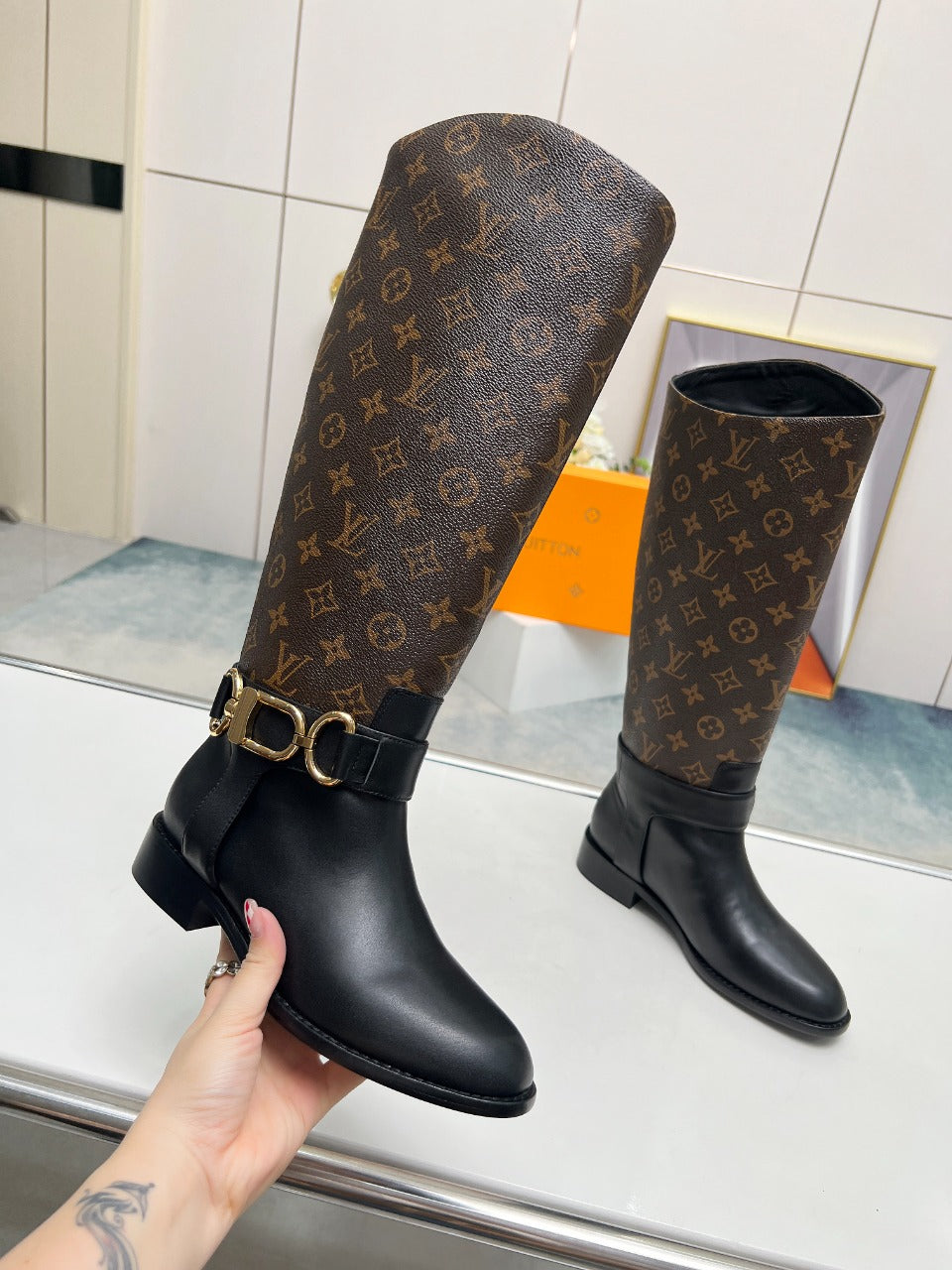 LV Westside Flat High Boot 40mm Dark Brown Monogram Lambskin