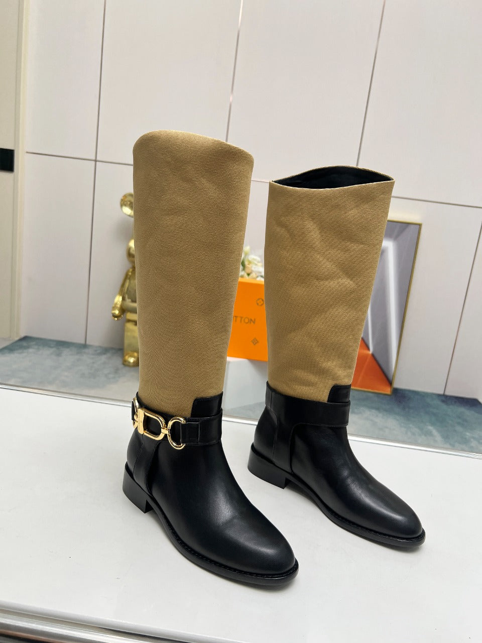 LV Westside Flat High Boot 40mm Black Mix Light Brown Lambskin