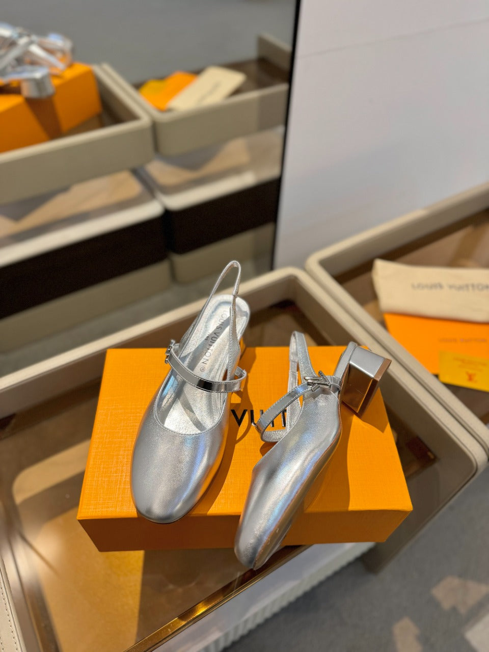 LV Romy Slingback Pump Metallic Silver Calfskin